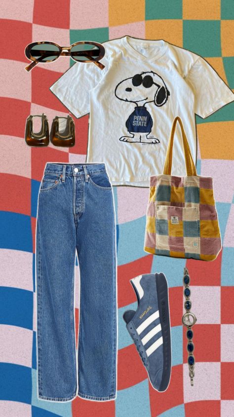 Snoopy Outfit, Inspiration Collage, Cool Girl Aesthetic, Shirt Outfit Ideas, Looks Adidas, Collage Outfits, Skandinavian Fashion, Outfit Collage, Trending Today