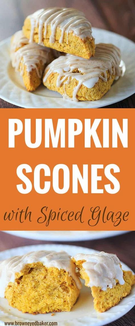 Pumpkin Scones with Spiced Glaze - A Starbucks copycat! Pumpkin Scones Starbucks, Starbucks Pumpkin Scones, Pumpkin Bread Starbucks Copycat, Pumpkin Recipes Dinner, Gluten Free Pumpkin Recipes, Pumpkin Recipes Healthy, Savory Pumpkin Recipes, Pumpkin Recipes Easy, Thanksgiving Desserts Easy