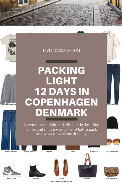 What to pack for Copenhagen packing list | Copenhagen Outfit Ideas | What to Wear in Copenhagen | Sweden Packing list | Spring Packing List | Sweden Outfit Ideas | What to Wear in Sweden California | Packing Light | Capsule Wardrobe | travel wardrobe | Fall packing list | travel capsule | livelovesara What To Pack For Copenhagen Fall, Fall Copenhagen Outfits, Fall Travel Packing List, Sweden Winter Outfits, What To Wear In Copenhagen, Copenhagen Packing List, Sweden Outfit, Denmark Clothing, Travel Capsule Wardrobe Spring