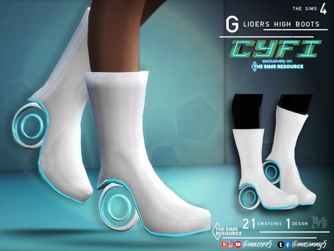 The Sims Resource - CyFi Gliders High Boots Sims 4 Cyfi Cc, Ts4cc Clothing, Alien Clothes, Sims 4 Stories, Cc Shoes, Futuristic Shoes, Sims 4 Cc Shoes, Feminine Shoes, Casas The Sims 4