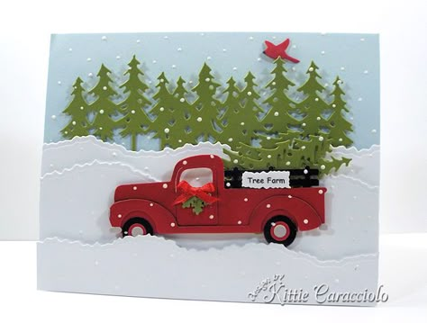 Come see how I this die cut truck and Christmas trees card.  Card Making Ideas | Paper Crafts | Handmade Greeting Cards | Christmas Cards. | Scene Cards | Winter Scene Cards.     Click on the picture if you would like to see how I made this card. Kitty Craft, Rubbernecker Stamps, Truck Cards, Die Cut Card, Winter Szenen, Homemade Christmas Cards, Merry Happy, Christmas Tree Cards, Classic Truck