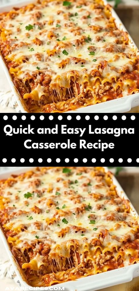 Discover a crowd-pleaser with this Lasagna Casserole Recipe. Perfect for potlucks or family dinners, this easy casserole recipe delivers robust flavors and a delightful, cheesy texture that will please all ages.https://avarecipes.com/lasagna-casserole-recipe/ Lasagna Casserole Recipes, Lasagne Casserole, Pasta Meat Sauce, Easy Lasagna Casserole, Easy Casserole Recipe, Meaty Lasagna, Delicious Lasagna, Cheesy Pasta Bake, Yummy Casserole Recipes