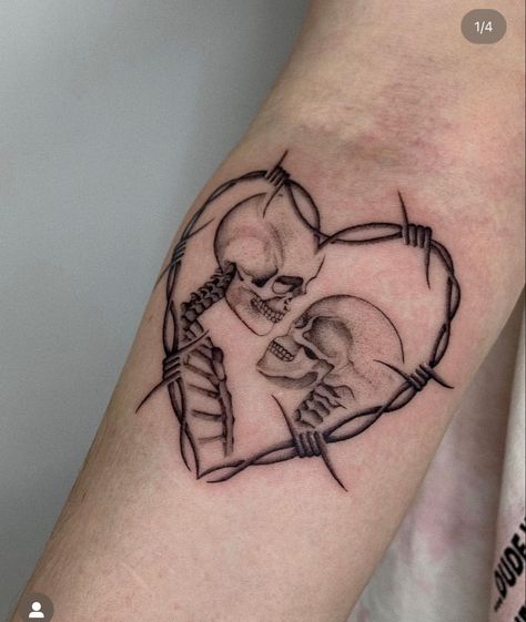 Skeleton Tattoos, Tattoos For Lovers, Creepy Tattoos, Matching Couple Tattoos, Tattoo Style Drawings, Black Ink Tattoos, Skull Tattoos, Barbed Wire, Dope Tattoos