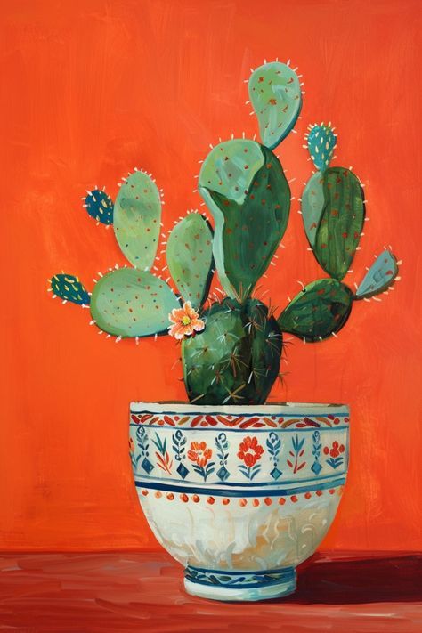 Cacti Art, Mexican Art Painting, Cactus Paintings, Mexican Paintings, Cactus Illustration, Cactus Painting, Oil Pastel Art, Cactus Art, Mexican Art