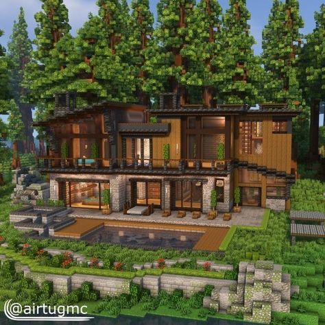 Minecraft Vault, Redwood Cabin, Minecraft Man, Minecraft Cabin, Minecraft Castle Designs, Case Minecraft, Rumah Minecraft Sederhana, Minecraft Mansion, Minecraft Structures