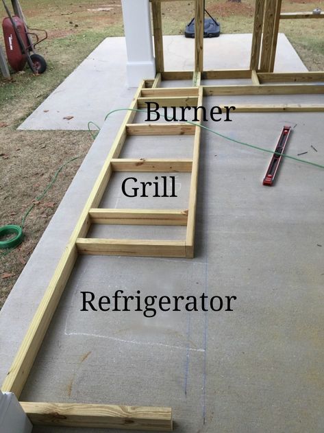 Building the base cabinets for the outdoor kitchen at Refresh Restyle Outdoor Cabinet Diy, Outdoor Grill Area Diy, Building An Outdoor Kitchen, Outdoor Bar And Grill, Simple Outdoor Kitchen, Concrete Outdoor Kitchen, Small Outdoor Kitchens, Durable Countertops, Outdoor Kitchen Design Modern