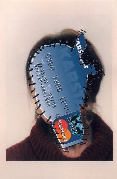 stitch my old eftpos and my old fly buys type cards and gift vouchers into face Annegret Soltau, Identity Photography, Hidden Identity, A Level Photography, Frida Art, Lottery Ticket, Personal Identity, Gcse Art, Financial Stability