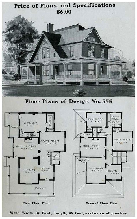 <3 - 1916 farmhouse - Note: only one bathroom in the entire house.  It can be done. Old Home Blueprints, Fictional Houses, Old Farmhouse Floor Plans, Floorplan Inspiration, Historical House Plans, Houses Victorian, Vintage Floor Plans, Urban House, Victorian House Plans