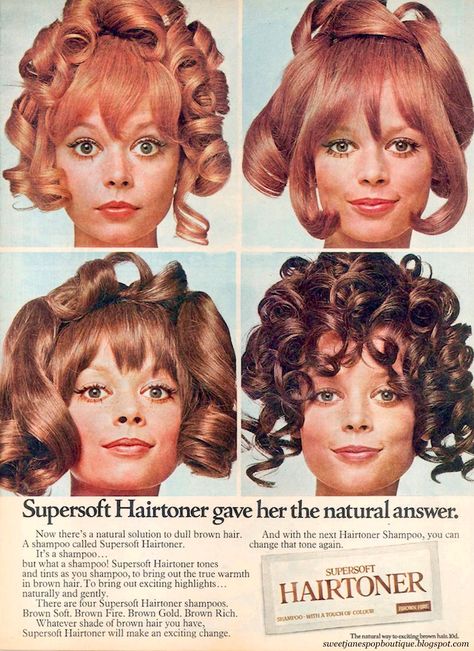 Jackie Magazine April 26th, 1969 ~ Hairtoner UK advert Shortish Hair, Vintage Hairstyles Tutorial, 1960s Hair, 60s Hair, Beauty Advertising, 70s Hair, Vintage Bob, Retro Hair, Retro Beauty