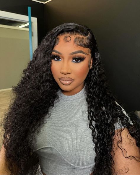 Fyeee❣️Love the middle baby swoop from stylist @ashh.kardashhh🤗   Follow @bombtress_hair for more stunning styles😍  Enjoy best deals and get this inspired look🥰  . . . . . . . . . . . #explore #babyhairs #wiggoals #lacefrontwig #deepwavewigs #curlywig #lacefront #wigunits #wiginstall #lacewigs #lacefrontalwig #issawig #wigsale #wigsforsale #hairvendor #wigfactory #frontalwig #hdwig #humanhairwigs #transparentlace #wigstore #gluelesswig #deepwavehair #wigsforblackwomen #curlyhair #wigmaker Curly Wig With Swoop, Side Part Curly Wig Black Women, Middle Part Deep Wave Wig, Middle Part Curls, Vacation Prep, Wattpad Characters, Frontal Wig Hairstyles, Curls For The Girls, Lip Makeup Tutorial