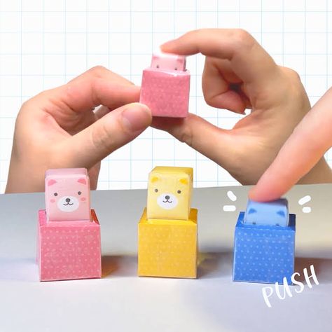 [EASY CRAFT] How to make Mini Squishy Push Pop Box Paper Squishies Template, Mini Squishy, Slinky Toy, Squishies Diy, Paper Squishy, Diy Kids Games, Pop Box, Push Pop, Push Pops