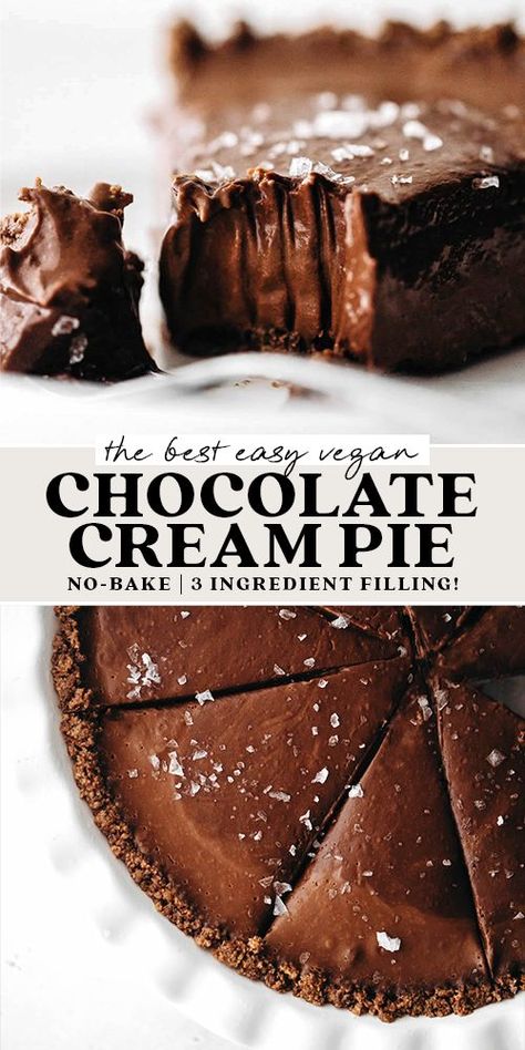 Easiest Vegan Dessert, Vegan Chocolate Desserts, Vegan Chocolate Dessert, Vegan Chocolate Tart, Smoothies Vegan, Vegan Baking Recipes, Plant Based Desserts, Vegan Pie, Chocolate Cream Pie