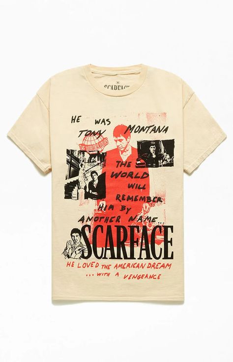 Movie Graphics, Scarface Movie, T-shirt Print Design, Pacsun Mens, Shirt Design Inspiration, Shirt Print Design, Graphic Tees Vintage, Graphic Tee Design, Tee Shirt Designs