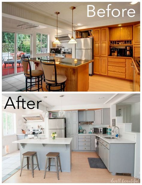 Wanting to makeover your dated kitchen? Well here are 8 Inspiring Kitchen renovations that you can do yourself! Kitchen Renovation Diy Ideas, Budget Kitchen Remodel, Kitchen Diy Makeover, Tips To Save Money, Diy Kitchen Renovation, Budget Tips, After Pictures, Gorgeous Kitchens, Diy Renovation