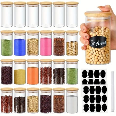 Glass Spice Jars Bamboo Airtight Lids Labels Chalk Marker - Temu Diy Spice Jars, Diy Magnetic Spice Jars, Spice Jar Storage, Herbs Tea, Storing Spices, Spice Jar Set, Diy Spices, Canning Lids, Glass Spice Jars