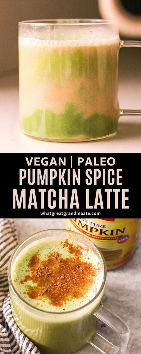 This pumpkin spice matcha latte is the perfect dairy free drink to welcome Fall, and it's so creamy and wonderful! It's lightly sweetened and packed with antioxidants. Pumpkin Matcha Latte, Fall Latte Recipes, Pumpkin Matcha, Paleo Holiday Recipes, Paleo Pumpkin Spice, Pumpkin Spice Tea, Vegan Pumpkin Spice, Dairy Free Pumpkin, Paleo Pumpkin