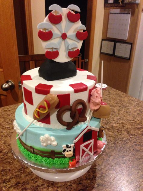 County Fair Birthday Cake, Fair Cake Decorating Ideas, Fair Themed Cake, Fair Cake Ideas, Fair Birthday Cake, State Fair Party, County Fair Theme, Fair Cake, Cake Challenge