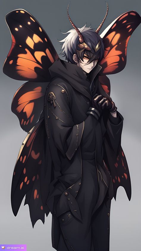 Moth Boy Character, Cat Oc Human Male, Moth Humanoid Male, Insect Oc Male, Mothman Human, Butterfly Character Design Male, Moth Character Design Male, Moth Boy Oc, Moth Oc Male