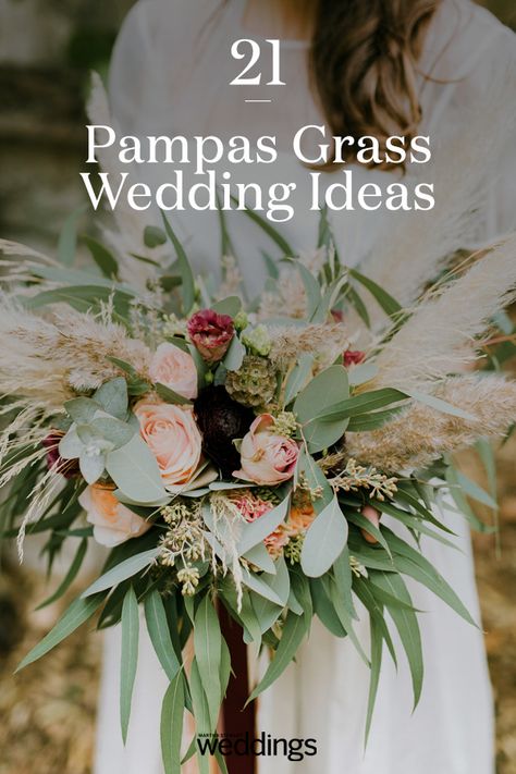 Pampas grass is becoming more trendy in the interior decor world, as well as the wedding trend world. Click to see many ways you can use pampas grass throughout your wedding decor - whether it be in your wedding table decor, wedding bouquet, or even with in a flower crown. Pampas grass if perfect for a beachy, bohemian, rustic wedding. #Wedding #WeddingIdeas #PampasGrass #WeddingDetails #WeddingDecor #WeddingTrends #Unique | Martha Stewart Weddings Simple Pompass Grass Centerpieces, Pampas Grass Decor Wedding Table, Pampas Grass Centerpiece Ideas, Wedding Centerpieces With Pampas, Pampas Grass Centerpiece Table Settings, Pampas Centerpieces Wedding, White Pampas Grass Wedding, Pampas Grass Centerpiece Wedding Ideas, Reign Wedding