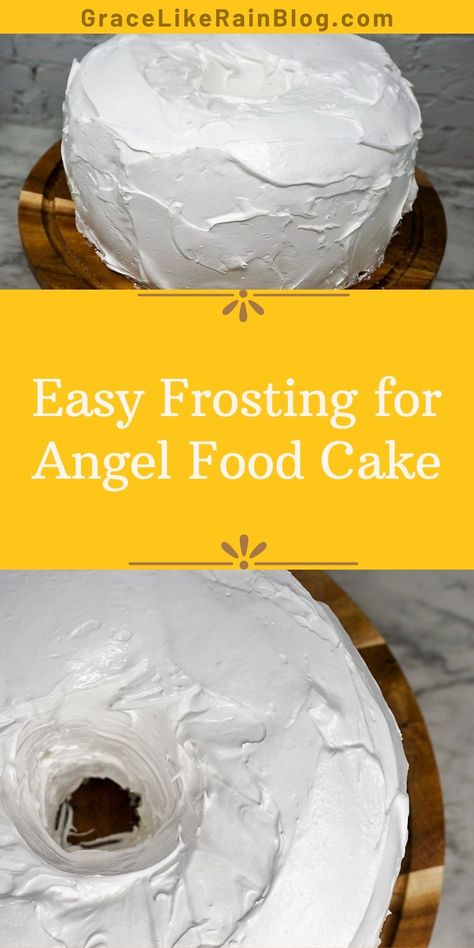 Angel Food Cake with Fluffy White Frosting is a family-favorite recipe at our house. It's a fool-proof dessert recipe that will really WOW your family and friends. | Easy Frosting For Angel Food Cake | White Frosting Angel Food | Angel Food Cake Ideas | How to frost an angel food cake | Fluffy White Frosting for Cake | Fluffy pink frosting for cake | Pink frosting for angel food cake Angel Food Icing Recipes, Angel Food Cake With Frosting, Icing For Angel Food Cake Frostings, Angel Food Cake With Icing, Angel Food Cake Frosting Easy, Angel Food Cake Toppings Frostings, Angel Food Layer Cake, Decorate Angel Food Cake, Iced Angel Food Cake