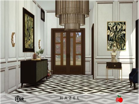 Sims 4 Hallway, Sims 4 Room, Elegant Hallway, Black White And Gold, The Sims Resource, Sims Resource, The Sims, Sims 4, Hallway