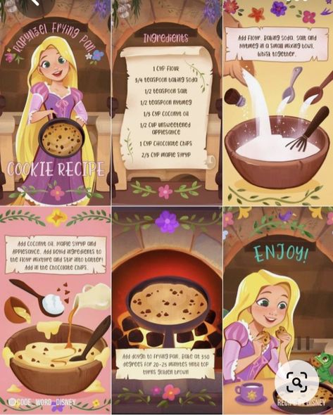 Rapunzel Frying Pan, Disney Food Recipes Movies, Cookie With Ice Cream, Disney Food Recipes, Cooking Vibes, Cartoon Recipe, Picnic Aesthetics, Movie Recipes, Disney Themed Movie Night