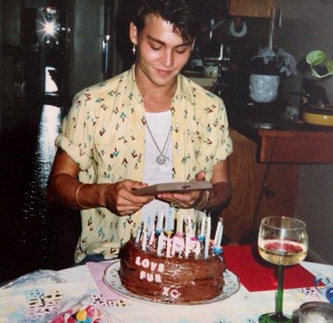 Johnny Depp celebrating his 20th birthday in 1983 Johnny Depp Birthday, 90s Johnny Depp, Johnny Depp And Winona, Happy 55th Birthday, جوني ديب, Kaptan Jack Sparrow, 90s Boys, Young Johnny Depp, 21 Jump Street