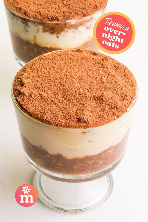 Coffee break, breakfast edition! Layer creamy oats with cocoa, espresso, and mascarpone for a tiramisu treat that's ready when you are. Spoonfuls of pure heaven, no baking required. Tiramisu Overnight Oats, Blueberry Overnight Oats, Layered Desserts, Oats Recipe, Vegan Yogurt, Dairy Free Dessert, Cooked Breakfast, Overnight Oats Recipe, Oats Recipes