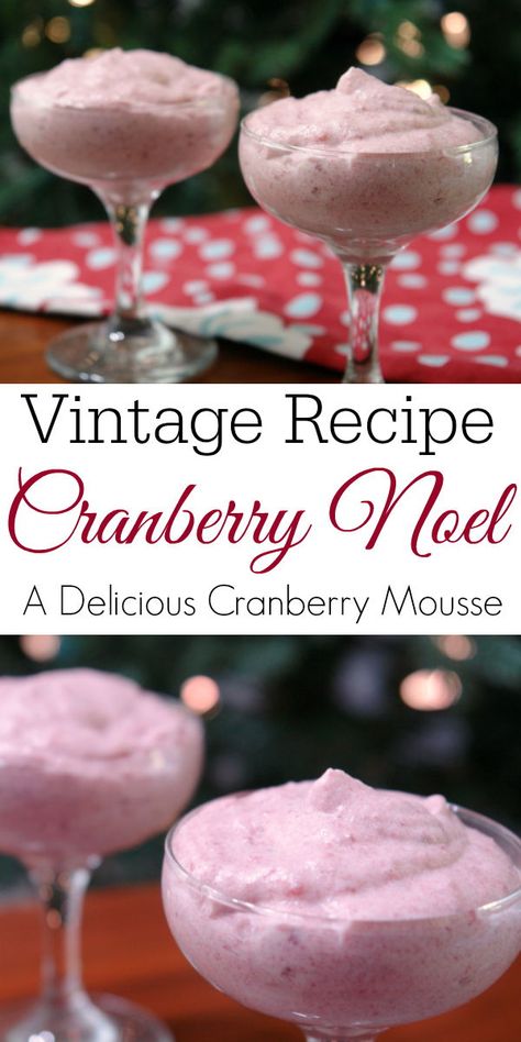 Looking for a simple holiday recipe? This vintage recipe is easy to make and delicious. It's called Cranberry Noel and it's basically a cranberry mousse. It only takes 4 ingredients and 10 minutes to make. It's a retro recipe we need to bring back to the holiday season! #Cranberry #HolidayDessert #ThanksgivingRecipe Cranberry Mousse, Vintage Holiday Recipes, Christmas Recipe Book, Cranberry Recipe, Cranberry Dessert, Easy Holiday Recipes, Retro Housewife, Cranberry Recipes, Mousse Recipes