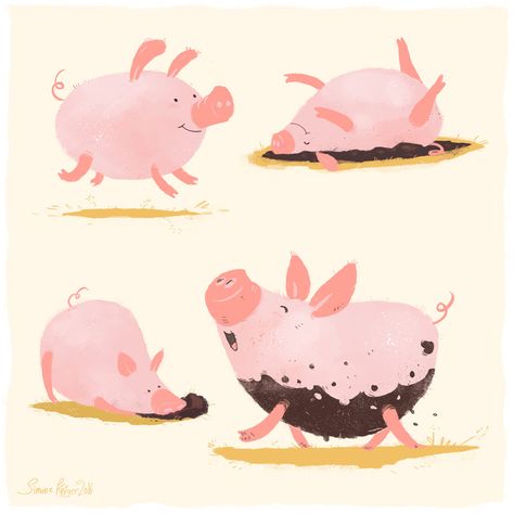 Bath Illustration, Pig Ideas, Pig Drawing, Mud Bath, Pig Illustration, Farm Paintings, Pig Art, Cute Piggies, Book Illustration Art