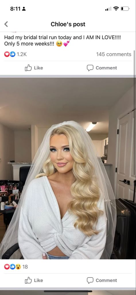 Bouffant Hair Wedding, Bridal Hair Side Part Curls, Pin Curl Wedding Hair, Hollywood Waves Blonde Hair, Wedding Hair Down Big Curls, Bridal Hair Pinned On One Side, Vintage Wedding Hair With Veil, Hollywood Curls With Pearls, Glam Wedding Hair With Veil