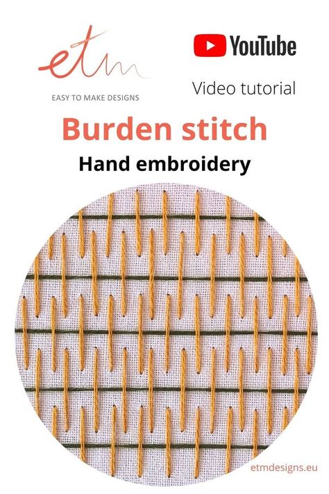 Burden Stitch is used to cover large areas in an embroidery piece and gives a woven effect to the fabric. Burden stitch is a couching stitch because the laid horizontal threads are couched down with straight vertical stitches. This stitch gives you the possibility to play around with the colors and create beautiful patterns. Also, you can make this stitch dense of loose and create a wonderful texture in your embroidery. #embroidery #diy #craft Burden Stitch, Skirt Outfits For School, Crochet Dishcloth Pattern, Mini Skirt Outfits, Couching Stitch, Embroidery Video, Jacobean Embroidery, Embroidery Online, Embroidery Lessons