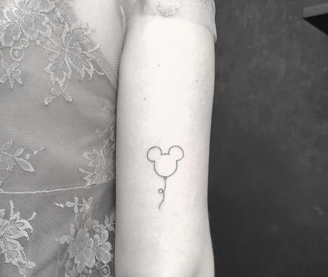 Minimalist Mickey Tattoo, Disney Ballon Tattoos, Tiny Mickey Mouse Tattoo, Simple Mickey Tattoo, Small Mickey Tattoo, Mickey Mouse Balloon Tattoo, Disney Tattoos Small Meaningful, Small Mickey Mouse Tattoo, Fine Line Disney Tattoo