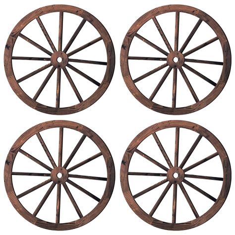 PRICES MAY VARY. 4 Piece Combination: the package includes 4 pieces of wooden wagon wheels, amplifying the rustic style that each piece imparts; These wagon wheels are designed to complement each other, you can use them to create different shape combinations; Their charming, burnt like finish design blends smoothly with most interiors, infusing your space with a touch of vintage Engaging Art Piece: the wooden wheels are crafted from quality wood, ensuring a strong and durable frame that will wit Wagon Wheel Wall Decor, Rustic Yard Decor, Wheel Wall Decor, Cowboy Party Decorations, Wagon Wheel Decor, Wooden Wagon Wheels, Wood Wagon, Garden Wagon, Wagon Wheels