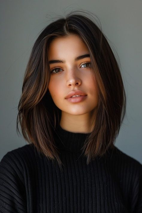 Long Bob hairstyle for straight hair Few Hair Haircut, Long Short Bob Hairstyles, Shoulder Cut Hairstyles, Long Bob With Long Layers, Bob Cut Long Hair, Sleek Shoulder Length Hairstyles, Straight Cut Short Hair, Long Bob Cuts For Women, Haïr Cut Straight Hair