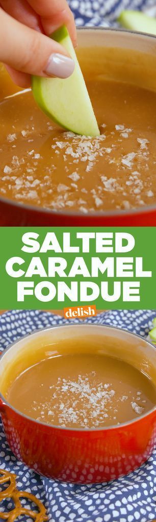 Salted Caramel Fondue Is The Easiest Dessert Of All Time Carmel Fondue, Caramel Fondue, Ration Recipes, Smoothies Green, Fondue Dinner, Fruit Dips, Dessert Apple, Fondue Night, Salted Caramel Recipes