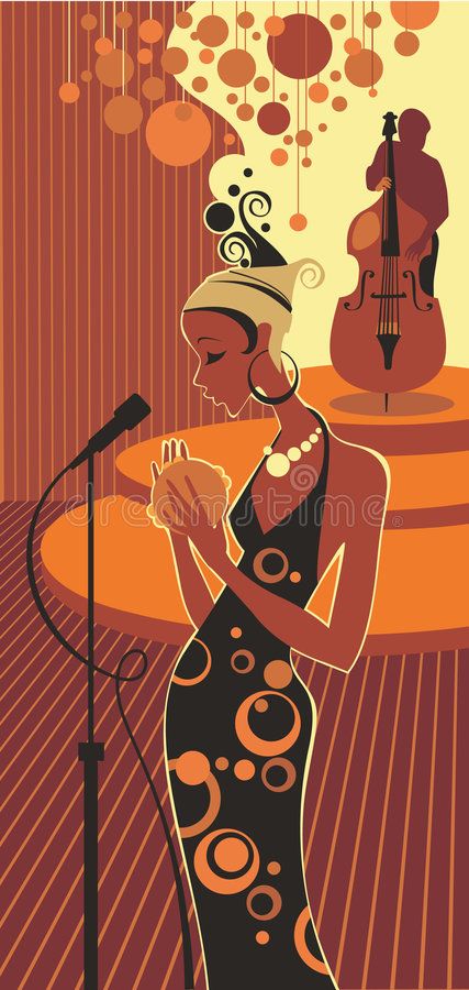 Jazz. The singing woman in an evening dress and the contra-bass player on a stag , #AFFILIATE, #woman, #evening, #Jazz, #singing, #dress #ad Woman Singing Drawing, Jazz Painting Ideas, Jazz Dress Outfits, Smooth Jazz Aesthetic, Jazz Girl Aesthetic, Singing Artwork, Jazz Singer Art, Jazz Outfits Style Woman, Jazz Era Fashion