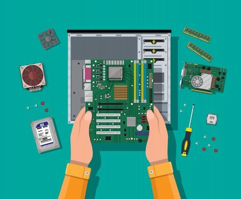 Assembling pc. personal computer hardwar... | Premium Vector #Freepik #vector #technology #computer #network #board Dell Desktop, Computer Repair Services, Computer Service, Engagement Marketing, Pc Repair, Computer Engineering, Laptop Repair, Predictive Analytics, Repair Guide