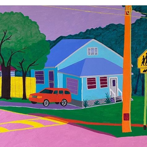 Sue Graef, Pink Artwork, Cartoon House, Original Paintings For Sale, Animal Print Wallpaper, Landscape Paintings Acrylic, Bold Art, David Hockney, House Portraits