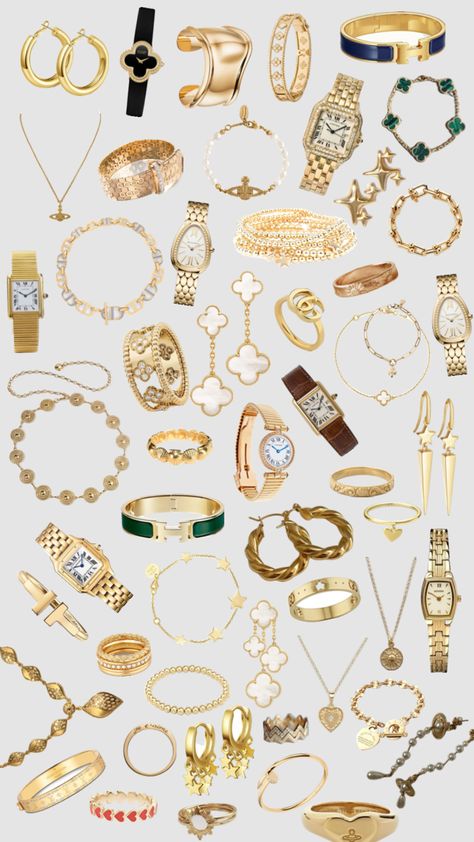 GOLD !!!🌟🪩🍸 #gold #goldjewelry #jewelry #inspo #serenavanderwoodsen #hermes #viviennewestwood #dior 1 Million Followers, Jewelry Closet, Preppy Jewelry, In The Feels, Million Followers, Luxe Jewelry, Jewelry Accessories Ideas, Jewelry Fashion Trends, Girly Accessories