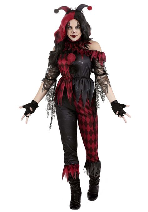 PRICES MAY VARY. Size: X-Large DARKLY DELIGHTFUL: This adult Jinxed Jester clown costume lets you embody the mysterious and mischievous persona of a dark jester, perfect for adding a touch of twisted charm to any costume event. SINISTER DESIGN: Crafted with attention to detail, the costume features a dark and eerie ensemble with jester-inspired accents, ensuring a haunting and unforgettable look. ADULT FIT: Tailored specifically for adults, this costume is designed to provide comfort and a menac Freakshow Costume, Clown Clothing, Dark Jester, Toddler Elsa Costume, Clown Hair, Jester Clown, Demon Costume, 50s Costume, Jester Costume