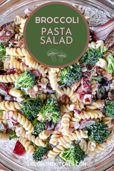 This Broccoli Pasta Salad is made with broccoli, grapes, rotini pasta and a slightly sweet dressing over everything. Easy to make and always loved! Pasta Salad Recipes With Broccoli, Sweet Pasta Salads, Broccoli Pasta Salad, Rotini Pasta Salad, Veggie Pasta Recipes, Broccoli Pasta Salads, Sweet Dressing, Noodle Salad Recipes, Pasta Side Dishes