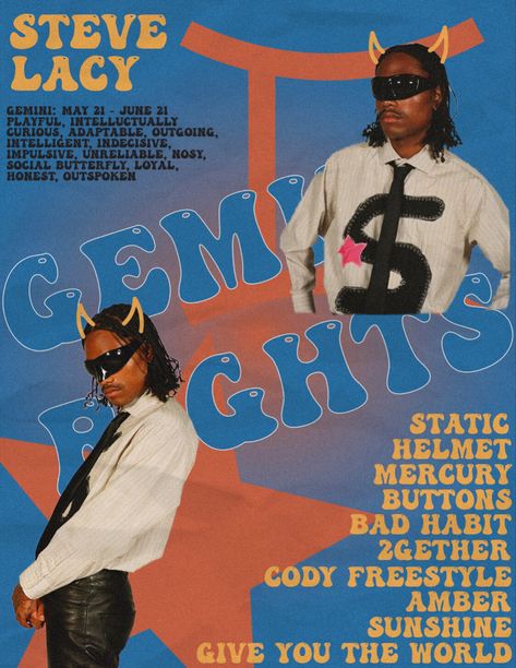 Gemini Rights Poster, Aesthetic Steve Lacy, Steve Lacy Gemini Rights, Gemini Rights, College Poster, Dorm Room Posters, Girly Graphics, Visuell Identitet, Music Poster Ideas