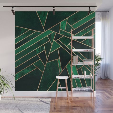 Emerald Night Wall Mural makes an awesome gift or present idea for everyboy who loves a special piece of art in their dorm, apartment or farmhouse. With this stunning wall decor lets you create an amazing permanent or temporary space. Save or leave a comment if you like it! ❤  #wallart #homedecor #walldecor #bedroomdecor #design #muralart #decor #homeinterior #stylishhomevibes #roomdecor #modern #abstract #pattern #gold #interiors #interiordecor #wallmural #wallmurals #wallmuralart Geometric Mural, Geometric Wall Paint, Teal Stone, Dorm Apartment, Abstract Ideas, Bedroom Wall Paint, Deco Blue, Wall Paint Designs, Removable Wall Murals