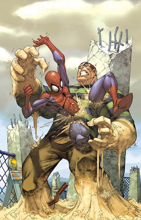 Sand Mimicry - The power to transform into or have a physical body made up of sand. Spiderman Artwork, Marvel Villains, Marvel Comics Art, Spiderman Art, Superhero Art, Amazing Spiderman, Comic Illustration, Comic Book Characters, Superhero Comic