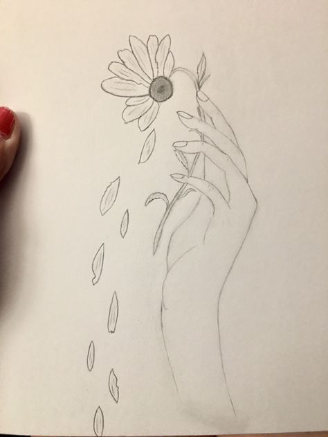 Drawing hand, flower, falling flower pedals, he loves me not Flower Pedals Drawings, Falling Flowers Drawing, Falling Flowers Tattoo, Falling Petals Tattoo, Flower Petals Drawing, Flower Falling, Hand Holding Something, Wind Drawing, Hands Holding Flowers