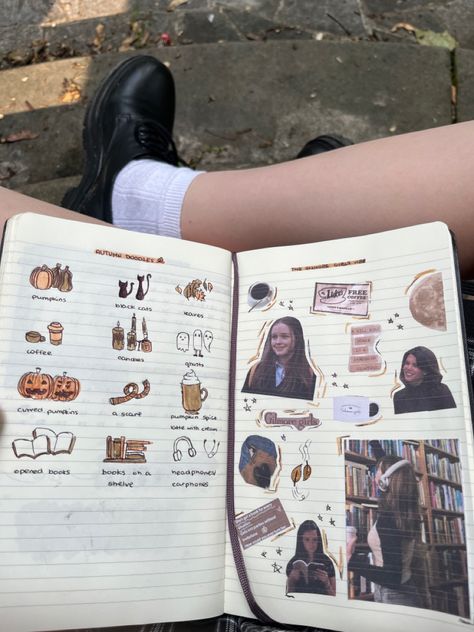 autumn, gilmore girls, journaling, downtown girl, fall, rory gilmore, pumpkins, diary Journaling September, Fall Journaling, Autumn Doodles, Fall Journal, Bulletin Journal Ideas, Girls Diary, Fall Scrapbook, Cute Journals, Fall Inspiration