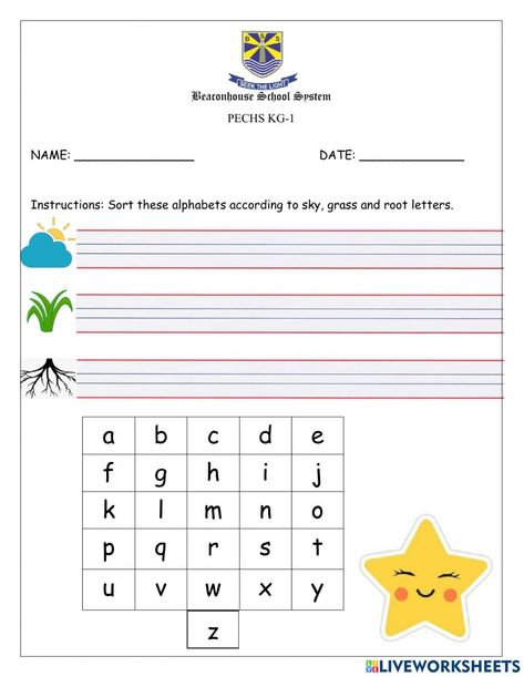 Sky Grass Root Letters Activity, Sky Letters Worksheet, Sky Grass Root Letters Worksheet, Root Letters, Grass Letters, Eating Manners, Energy Science Projects, Capital Letters Worksheet, Alphabet Sort