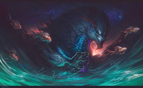 https://www.artstation.com/artwork/8lL0bm Sea God, Rain And Thunder, Japanese Mythology, Japanese Dragon, Dragon Lover, Fantasy Artist, Mythical Creatures, Online Art Gallery, Dark Art