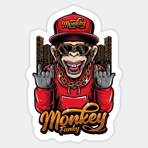 Monkey Funky - Monkey - Sticker | TeePublic Graffiti Monkey Drawing, Monkey Graffiti, Monkey Pop Art, Racing Boy, Monkey On Motorcycle, Santa Cruz Stickers, Strip Art, Monkey Stickers, Funky Monkey